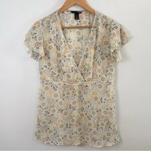 Vintage Y2K Sheer Floral Babydoll Top Dainty Lace, Flutter Sleeve H&M 14